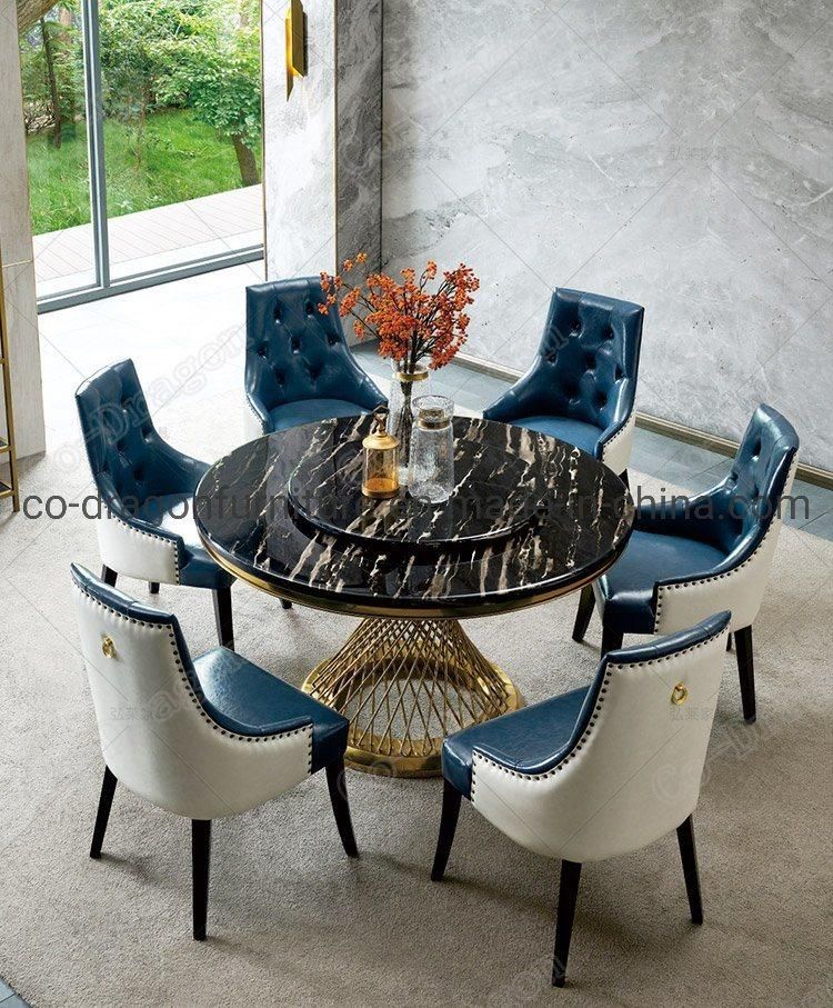 European Dining Furniture Marble Top Dining Table with Metal Base