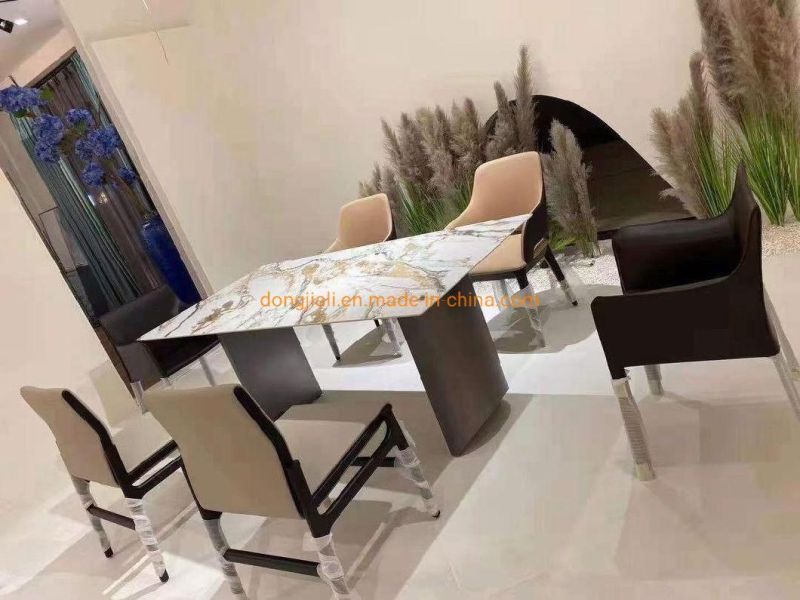 European Design Modern Stainless Steel Base Contemporary Simple Marble Dining Table Set