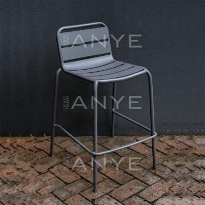 Simple Design Durable Dark Grey Metal High Dining Chair for Bar and Cafe restaurant Furniture