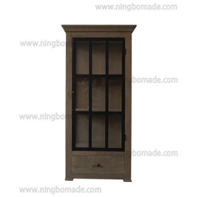 French Classic Provincial Vintage Furniture Light Nature Oak and Black Iron Kitchen Cabinet