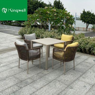 Champagne Aluminum Glass Table with PE Rattan Chair for Patio Garden