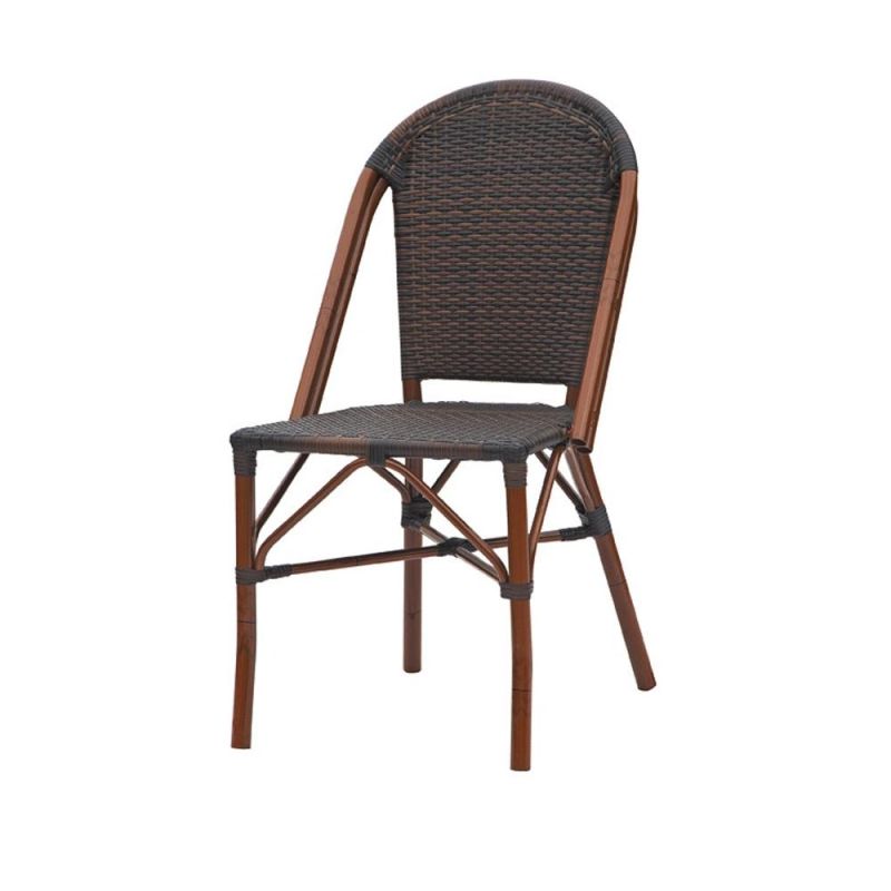 Cheap Outdoor Garden Aluminum Bamboo French Bistro Patio Rattan Chair Restaurant Wicker Stack Chair Lightweight Cafe Chair