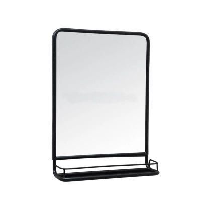 Large Rectangle Black Metal Framed Wall Mirror with Shelf for Bathroom Decor
