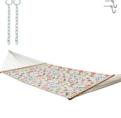Double Two Person Polyester Spreader Bar Hammock Quilted Fabric Tropical
