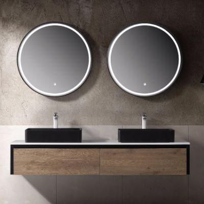 European Wall Mounted Hotel Home Bathroom Vanity Furniture with Round LED Mirror