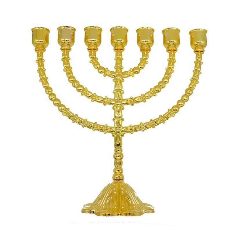 Wholesale Church Products Judaism Gifts Seven Holes Gold Lampstand Model Candlesticks Candle Holders