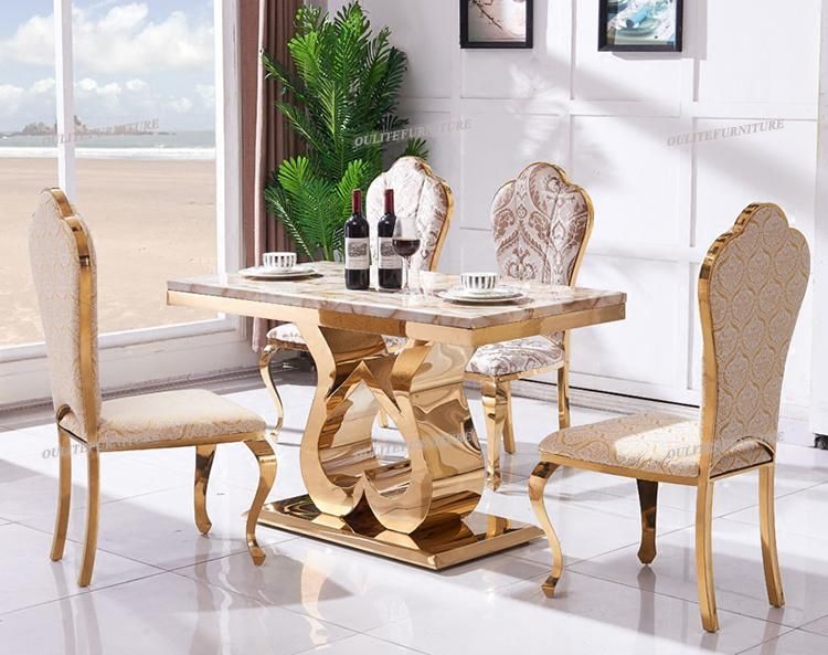 Home Use Heart Base Metal Frame Silver Dining Tables Sets