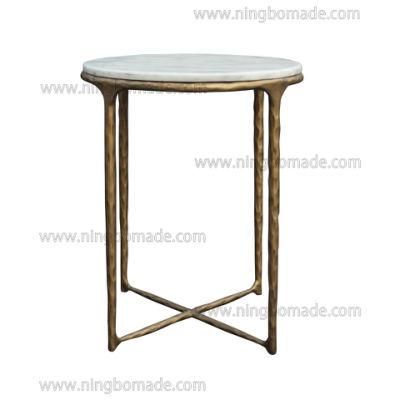 Thaddeus Sculptural Forged Collection Cloud Marble Top Light Brass Solid Forged Metal Base Corner Table