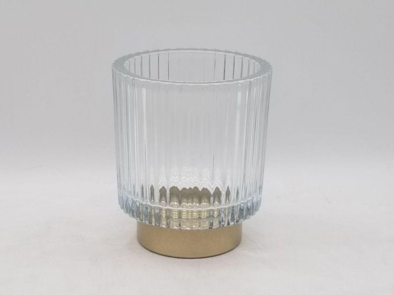 Clear Glass Candle Holder with Metal Clad at The Bottom