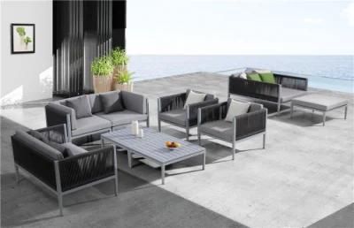 Aluminum Frame Rope Woven Patio Garden Furniture Sets signal Leisure Chairs Sofas with Coffee Tables