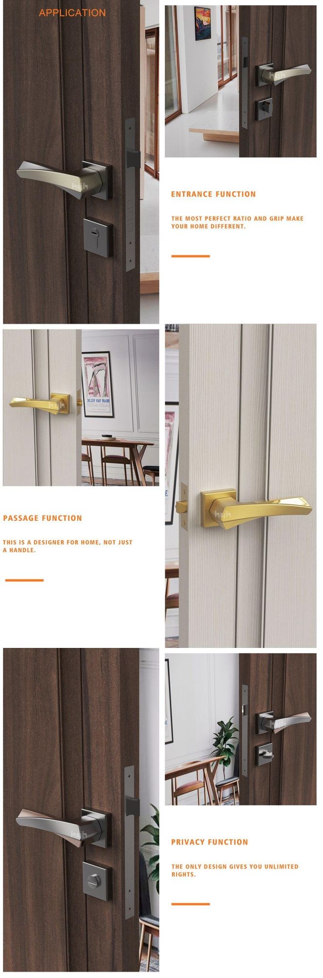 New Design Door Lock on Rose, European Market Rose Handle Lock, Zinc Alloy with Wood Black Door Lock