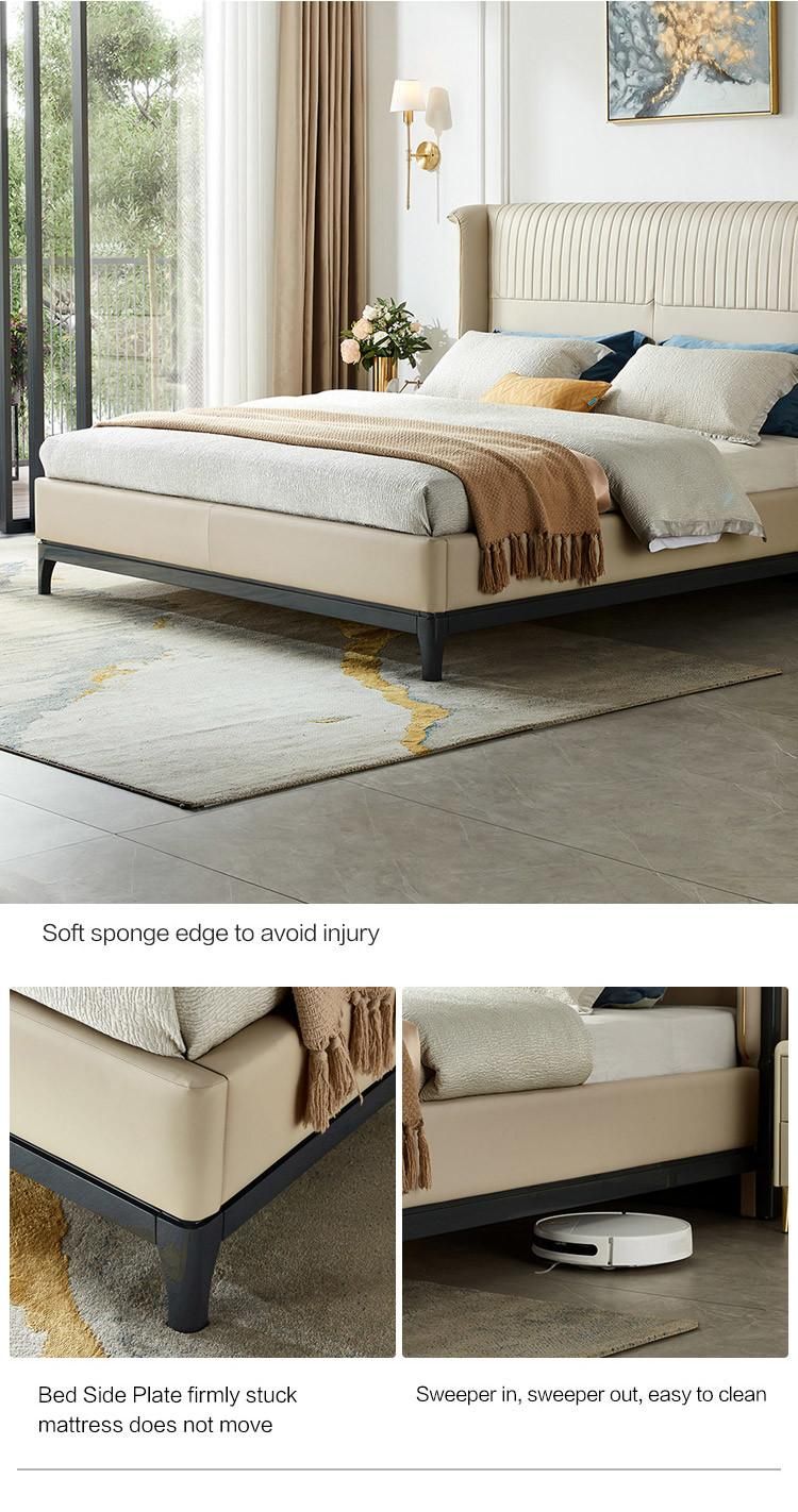 Linsy Modern White Queen Wooden Double King Size Leather Bed Lh008A1