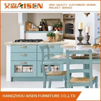 Light Blue Color Bright Design Solid Wood Kitchen Cabinet