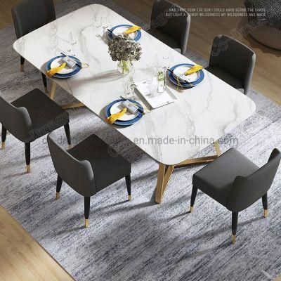 European Style Luxury Furniture White Rectangle Marble Top Dining Table
