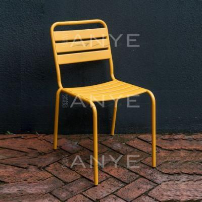 Outside Garden Party Casual Furniture Metal Stackable Tea Side Chair Yellow Solid Dining Chair