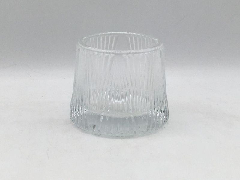 Clear Glass Candle Holder with Embossed Pattern and Customized Color