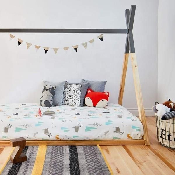 Best-Selling Kids Bedroom Floor Bed Children House Bed Wooden Toddler Teepee Bed