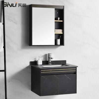 European Style Design Bathroom Furniture Metal Frame Mirror Bathroom Vanity with Rock Plate Sink