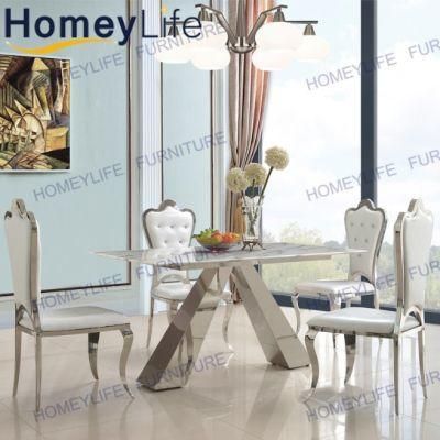Modern European Style Marble Silver Chrome Wedding Dining Room Table