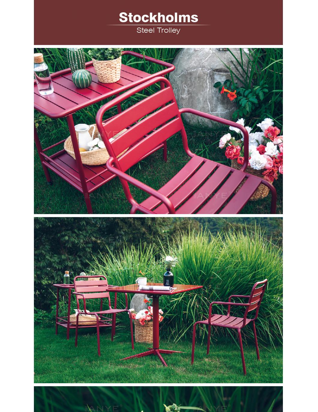 Garden Supplies Outdoor Rust Resistant Metal Furniture Removable Dining Cart with Wheeles