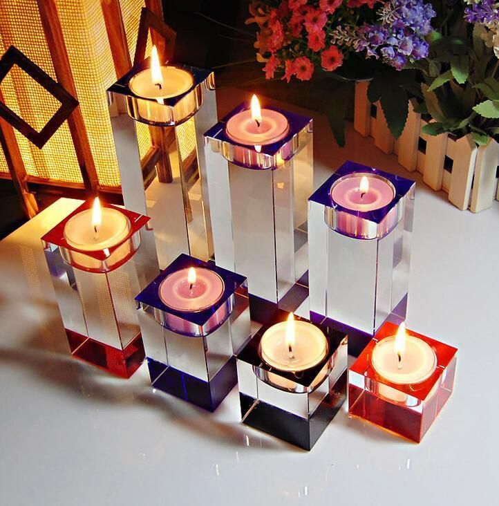 Wholesale Rectangle Crystal Glass Candleholder for Wedding Gift/Home Decoration/Religious Holiday