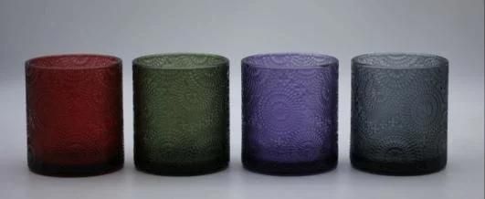 Glass Candle Holder with Various Color and Embossed Decal