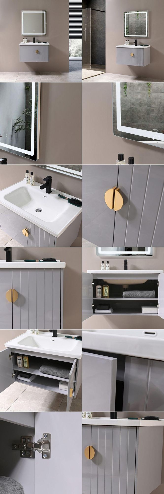 European Style Washroom Modern Wall Mounted PVC Bathroom Wash Basin Cabinet