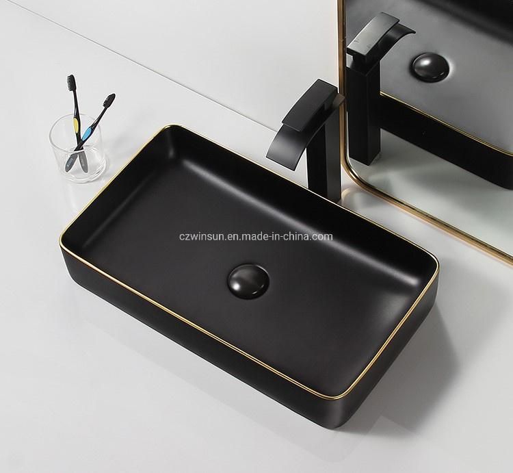European Style Table Mounted Rectangle Art Sink Ceramic Wash Basin