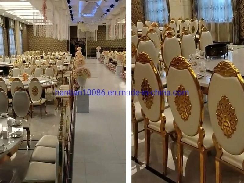 White Cloth and Gold Metal Frame Luxury Round Print Back Hotel Wedding Furniture Garden Chairs