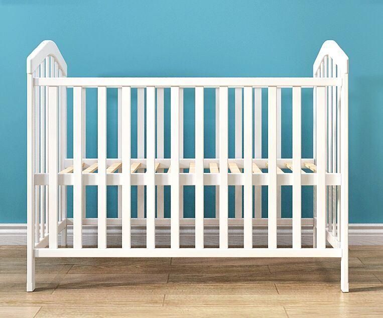 European Style Multifunctional Baby Bed Wooden White Color Baby Crib Standard Fence Space Baby Cot