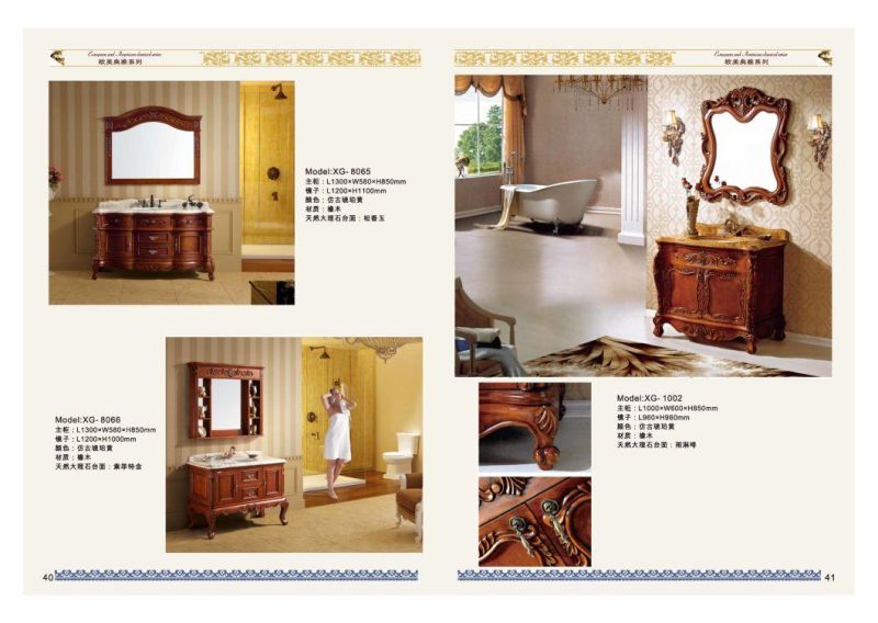 Classical Style Design European Standard Relief Furniture Solid Wood Bathroom Cabinet