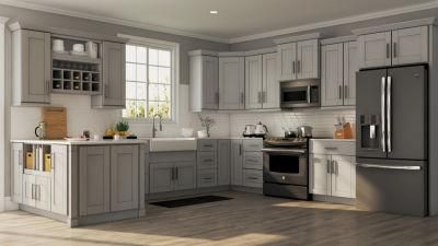 Modern Home Wood Furniture Gray Shaker Kitchen Cabinets Framed