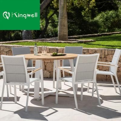 European Style Stackable Chair and Round Wood Table Dining Set Outdoor Furniture for Garden Used