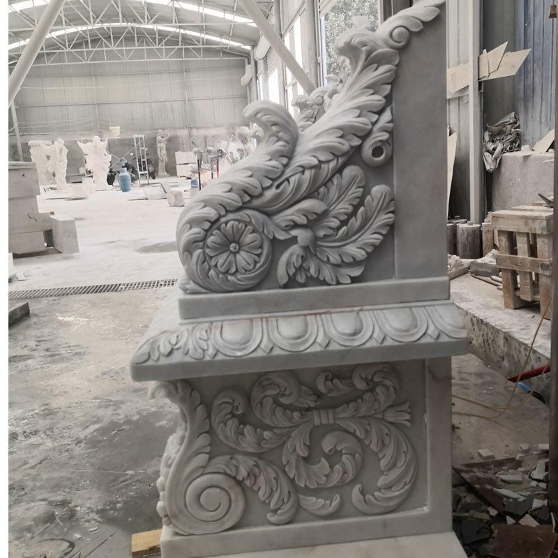 Garden Statuary Decoration Natural White Marble Stone Bench with Back