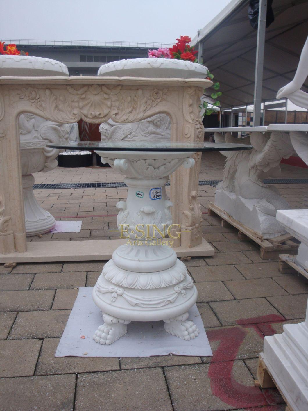 Outdoor Big Marble Square Table Flower Carving Natural White Marble Table for Garden