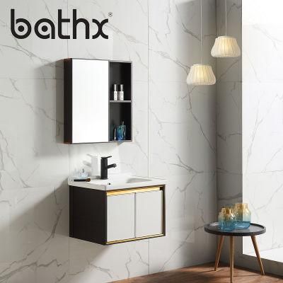 European Style Hotel Home Bathroom Space Aluminum Cabinet Furniture Save Storage Washbasin Vanities Mirrored Cabinet