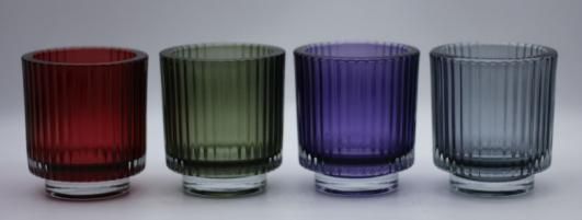 Colorful Glass Candle Holder with Different Embossed Pattern for Decoration