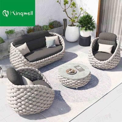 Luxury Design Garden Furniture Aluminum Rope Outdoor Sofa Set with Cushions