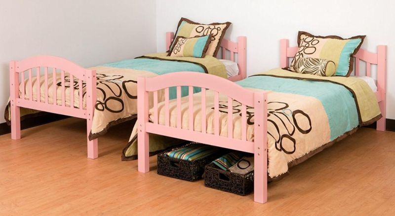 European Pink Pine Wood Color Customized Bunk Bed for Kids