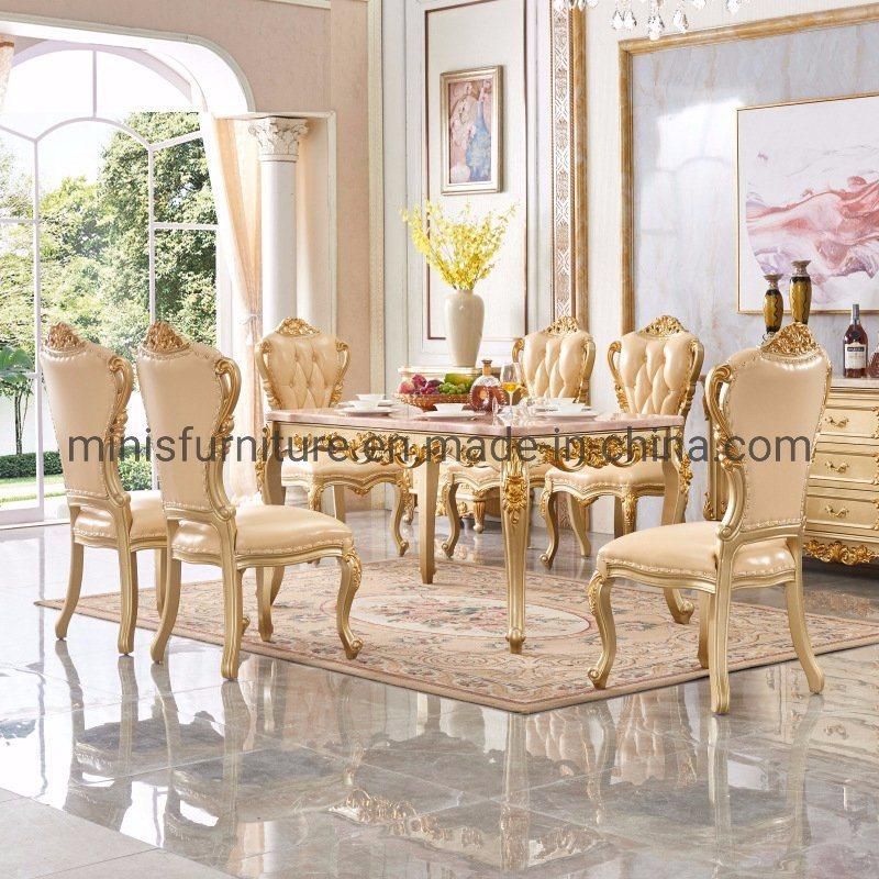 (M-CDT621) European Royal Style Golden Wood Marble Round Dining Table