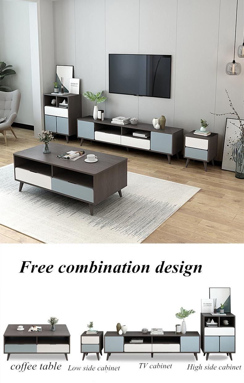 European Modern Style Home Wooden Living Room Furniture Dinner Set Coffee Table Set TV Stand Wall Cabinets with Bookself