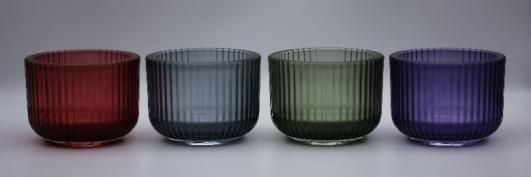 Glass Candle Holder with Various Color and Different Embossed Pattern