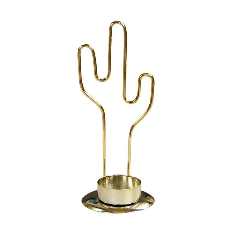 Simple Modern European Home Decoration Desktop Ornaments Golden Metal Cactus Candlestick Candle Cup