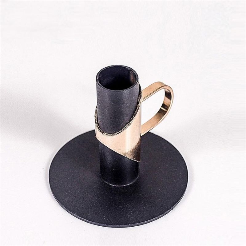 New Design Creative Metal Cutting Black Gold Iron Candlestick Base