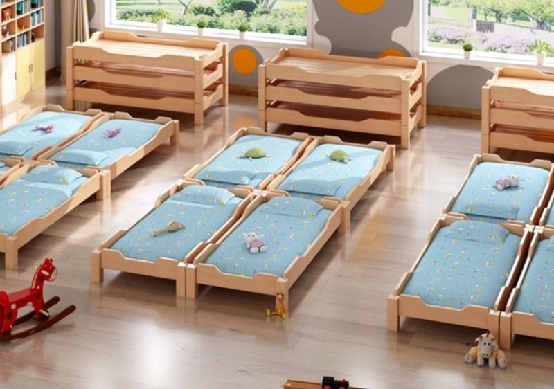 Environmentally Wood Kids Bedroom Furniture Children Stackable Kids Cot Bed for Kindergarten