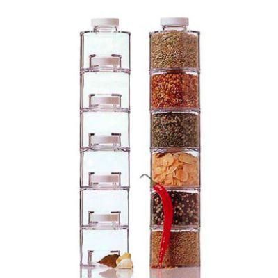 6PCS/Set Spice Jar Pepper Shaker Box Spice Tower Herb &amp; Spice Tools Transparent Seasoning Cans Kitchen Rack Condiment Bottles