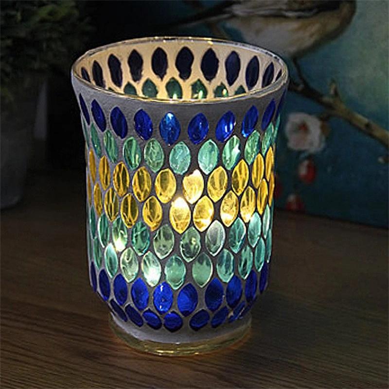 New Handmade Mosaic Glass Candlestick Wind Lamp Romantic Candlelight Dinner Decoration