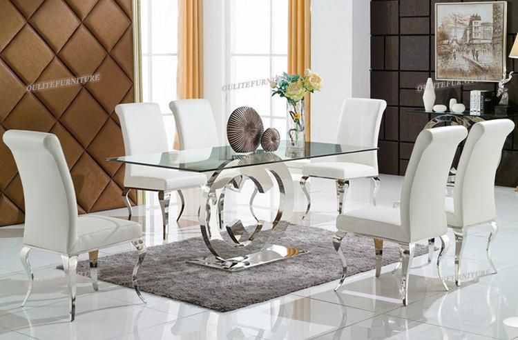 Clear Glass Top Dining Table with 4 Seater Chairs Set