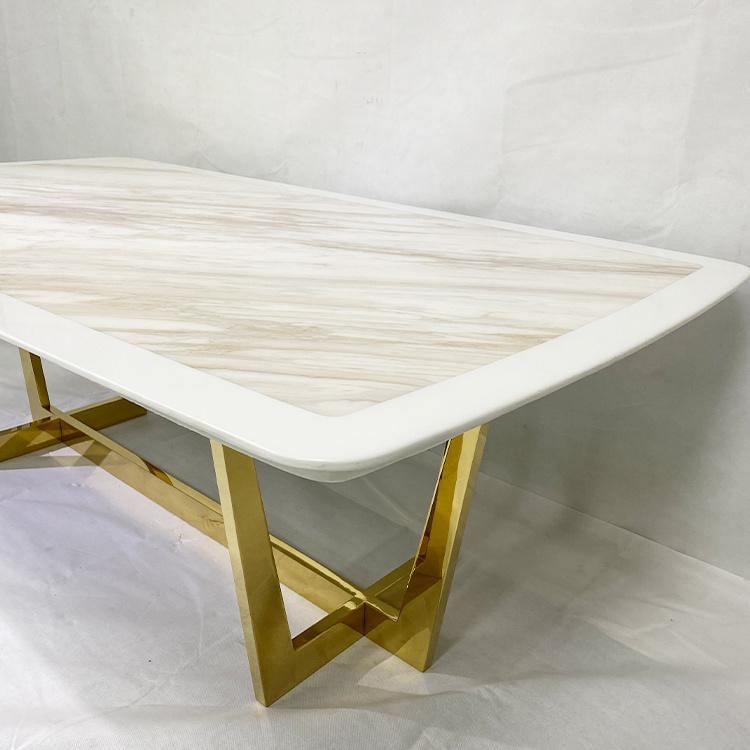 Light Luxury European Style Mable Top Dining Table with Metal Legs for Villa Hotel