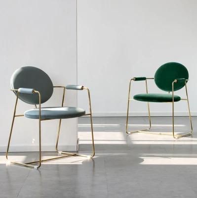 European Style Modern Fabric Metal Armrest Dining Chair